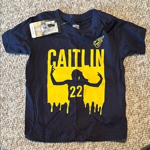 Indiana Fever, Caitlin Clark Navy Blue Kids Shirt with Yellow Graphic